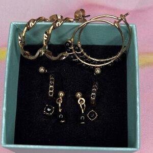 Set of 6 Dainty Gold and Black Earrings
